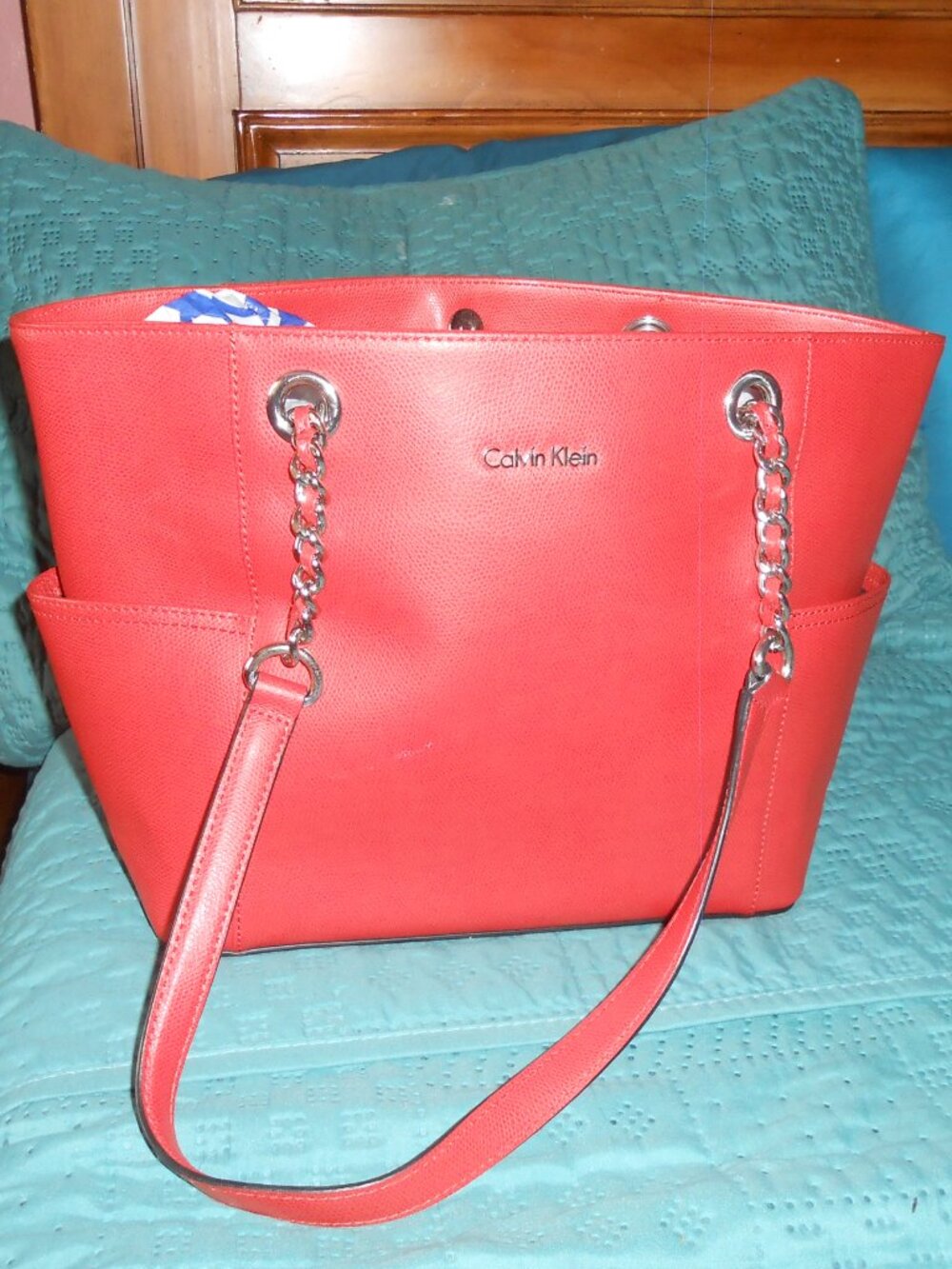 CALVIN KLEIN Saffiano Leather Tote red/ORANGE color medium size